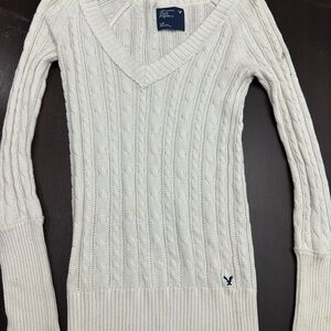 American Eagle Outfitters Cream V-Neck Sweater